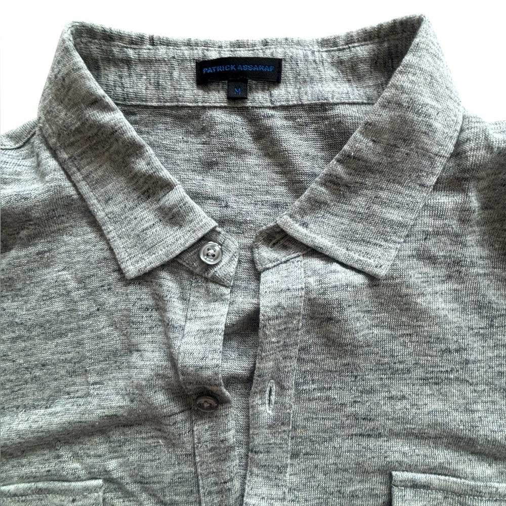 Patrick Assaraf Gray Short Sleeve Button Down Shirt Size Medium
